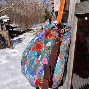 Ragmaw Tulip crossbody velvet floral tote- Made in Canada